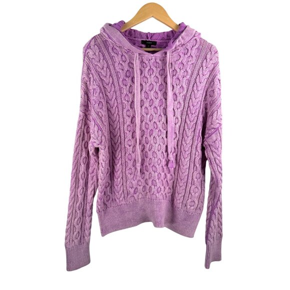 J.Crew Womens Purple Cable Knit Hoodie Sweater 90s Size M - Picture 1 of 6